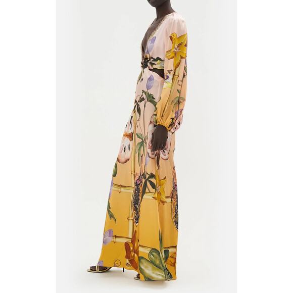 Camilla U-Ring Cut Out Dress in Original Sin Silk Maxi Size L NEW - Picture 1 of 12